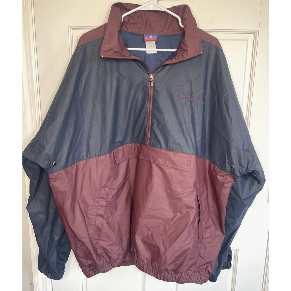 Vintage Champion Men's Hooded Windbreaker Jacket Sz 2XL Athleisure Sports Nylon